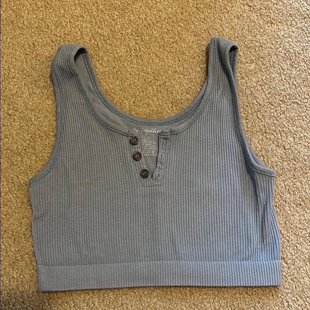 By Together Gray Blue Sleeveless Ribbed Crop Tank Top
